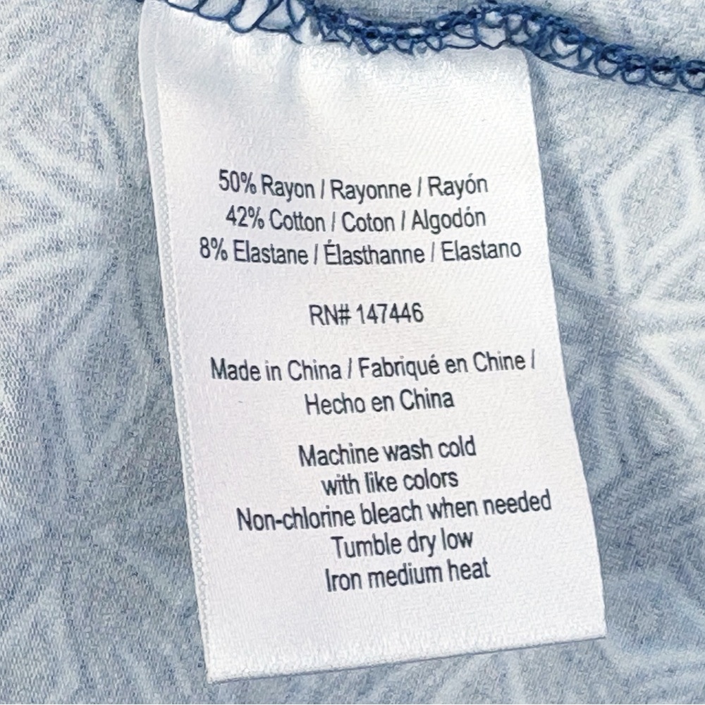 Hang Ten Blue Print Stretch Knit Elbow Sleeve Shift Sun Dress Medium - Picture 13 of 16